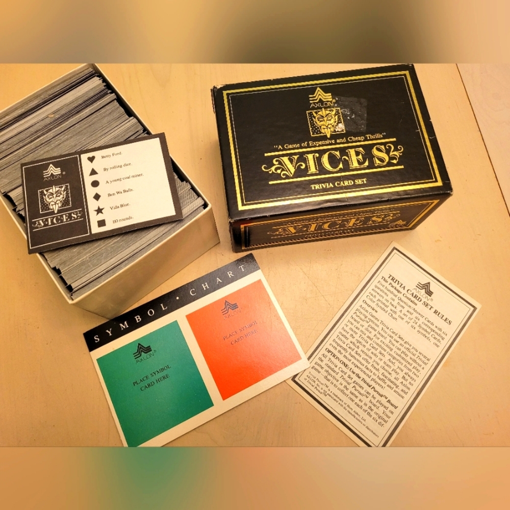 Vintage "Vices" trivia adult card set